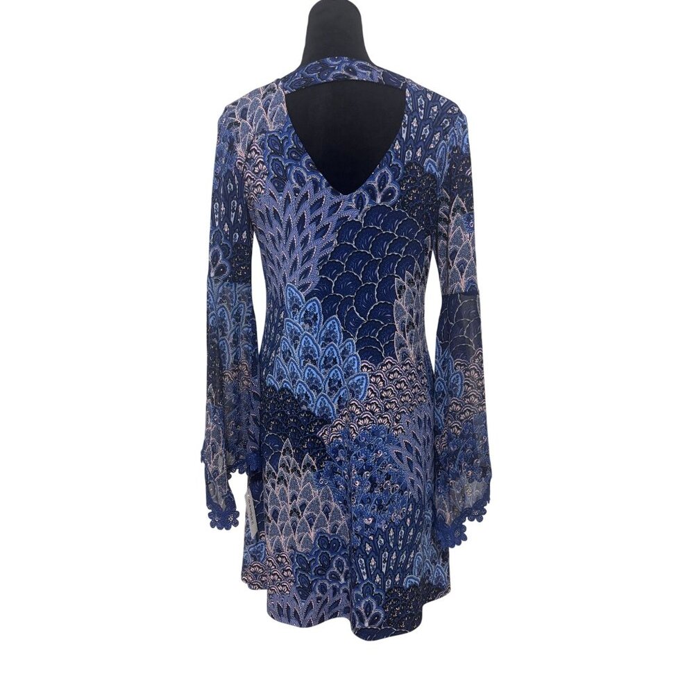 Westport 1962, Blue Paisley Dream Shift Dress With Romantic Bohemian Bell Sleeve